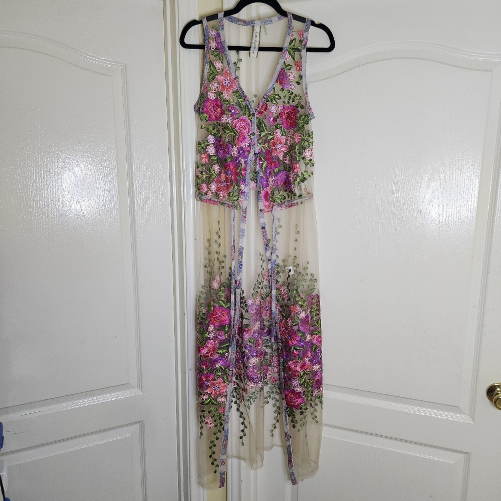 Aratta Maxi Duster Cover Up Sleeveless Kimono